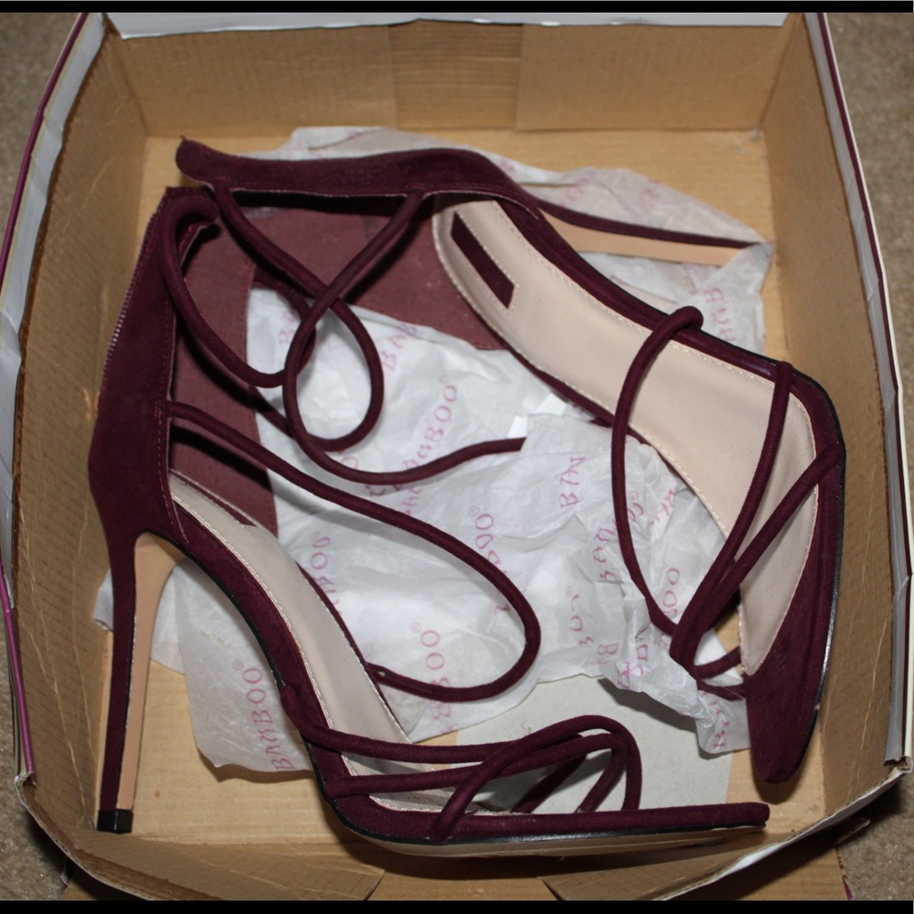 SOLD!!!!! BRAND NEW burgundy wrap heels